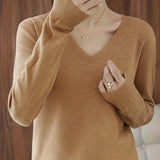 Romildi Long Sleeve Knitted Top, V Neck Elegant Casual Top, Women's Clothing