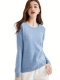 romildi  100% Cashmere Sweater, Casual Long Sleeve Crew Neck Sweater, Women's Clothing