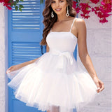 Contrast Mesh Spaghetti Strap Dress, Elegant Sleeveless Cami Dress For Spring & Summer, Women's Clothing