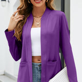 Romildi Solid Open Front Blazer, Casual Long Sleeve Pocket Blazer, Women's Clothing