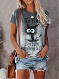 Romildi Letter & Cat Print T-Shirt, Crew Neck Short Sleeve T-Shirt, Casual Every Day Tops, Women's Clothing