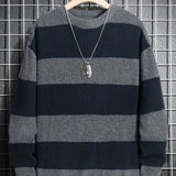 Benpaolv Trendy Men's Color Block Knitted Sweater - Warm And Comfortable Loose Pullover For Stylish Men