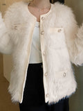 Romildi Faux Fur Button Front Coat, Chic Thermal Long Sleeve Coat For Fall & Winter, Women's Clothing