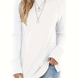 Romildi Women's T-Shirt Casual Long Sleeve V-neck Solid Loose Basic Tunic T-Shirt