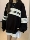 Romildi Striped Crew Neck Sweatshirt, Casual Long Sleeve Drop Shoulder Sweatshirt, Women's Clothing