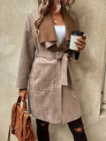 Romildi Waterfall Collar Open Front Coat, Elegant Long Sleeve Outerwear With Pockets, Women's Clothing