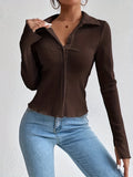 Romildi Textured Button Front Collared Blouse, Casual Long Sleeve Top For Spring & Fall, Women's Clothing
