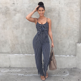 Elegant Striped Sexy Spaghetti Strap Rompers Women Sets Sleeveless Backless Bow Casual Wide Legs Jumpsuits Leotard Overal