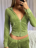 Romildi Aesthetics Pink Velour Sets Slim Y2K Streetwear Zip Up Hoodie and Drawstring Low Waist Pants Co-ord Suits Women