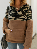 RomiLdi Women's Sweatshirt Leopard Print Half Zipper Stand Collar Front Pocket Fleece Sweatshirt