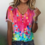rRomildi Women's Colorful Polka Dots Print Top V-Neck Short Sleeve T-Shirts