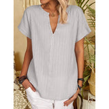 rRomildi Solid Color Cotton and Linen Basic Short-Sleeved Top for Women