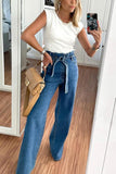 rRomildi Women's Denim Jeans Belted Loose High Waist Flared Jeans