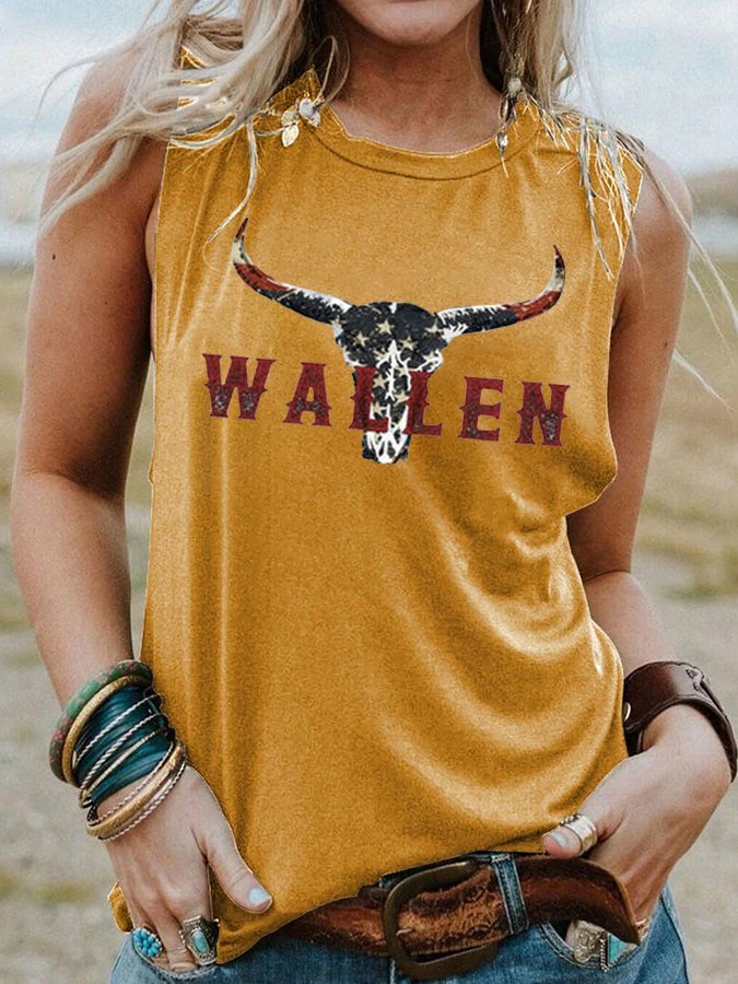 rRomildi Women's Western Wallen Bullhead Print Sleeveless T-Shirt