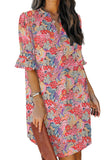 rRomildi Boho Floral Printed Flutter Sleeve Dress