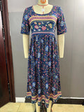 rRomildi Women's Bohemian Dress Ethnic Floral Print Beach Boho Summer Dress