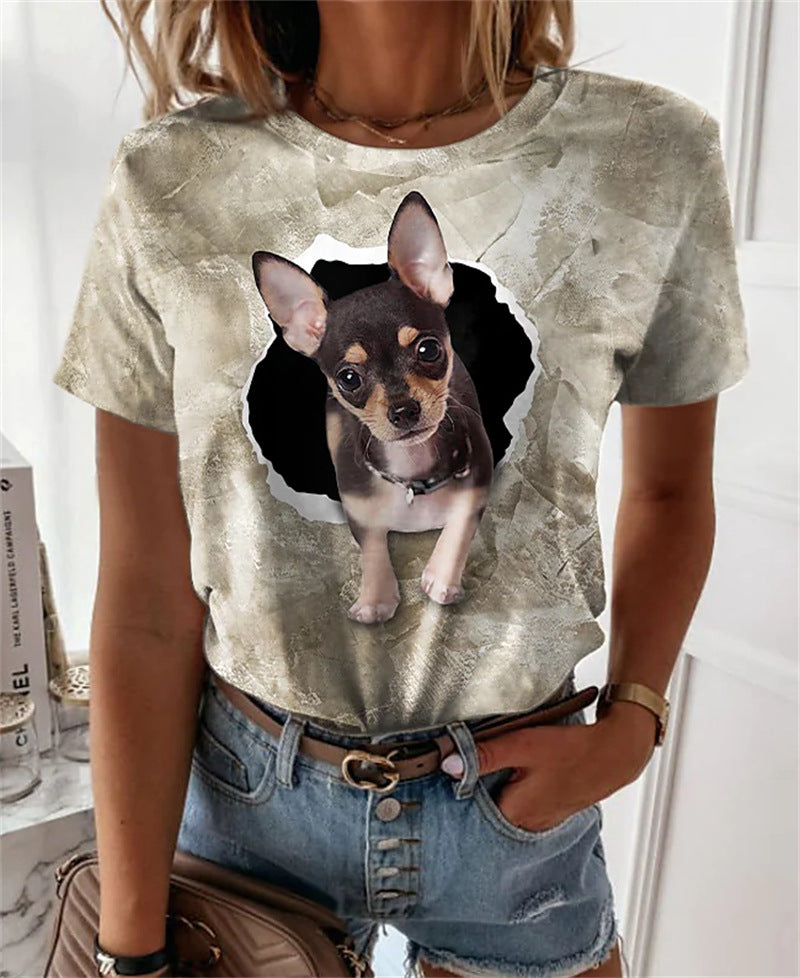 RomiLdi Women's Spring Cute Dog Printed T-Shirts Crew Neck Short Sleeve Top Lover Dog Moms Tee