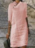 rRomildi Women's Cotton Linen Dress Irregular Neck Mid Sleeve Linen Dresses
