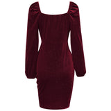 RomiLdi Women's Party Dress Glitter V-Neck Warp Velvet Mini Dress