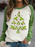RomiLdi Women's Christmas T-Shirt Frog Christmas Tree Print Crew Neck Long Sleeve Top