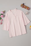 rRomildi Women's Solid Cotton Linen Blouse Casual V-Neck Pullover Linen Shirt
