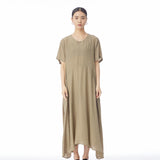 rRomildi Women's Summer Dress Casual Loose Crew Neck Solid Color Maxi Dress One Size