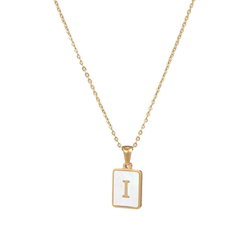 RomiLdi White Mother of Pearl Initial A-Z Square Pendant Necklace 18K Gold Plated Stainless Steel Necklace