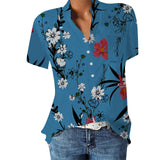 rRomildi Women's Casual Floral Shirts V-Neck Loose Floral Print Blouse Top