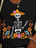 rRomildi Women's Cinco De Mayo Undead Skull Print Short Sleeve