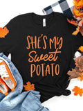 RomiLdi Couples Black & Orange She's My Sweet Potato I Yam T-shirt For Thanksgiving, Christmas Gifts