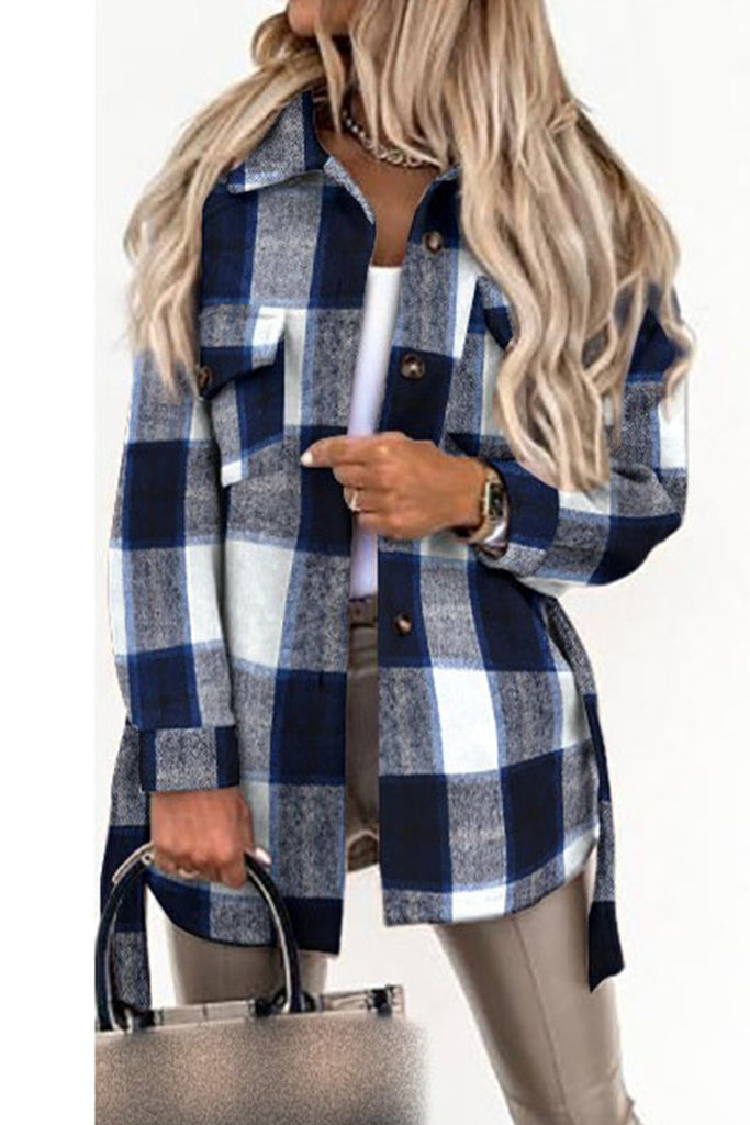 RomiLdi Womens Plaid Jacket Street Plaid Buckle With Belt Turndown Collar Outerwear(5 Colors)