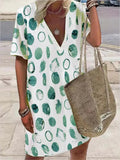 rRomildi Women's Holiday Dress Polka Dot Print Lace V-Neck Mini Beach Dresses