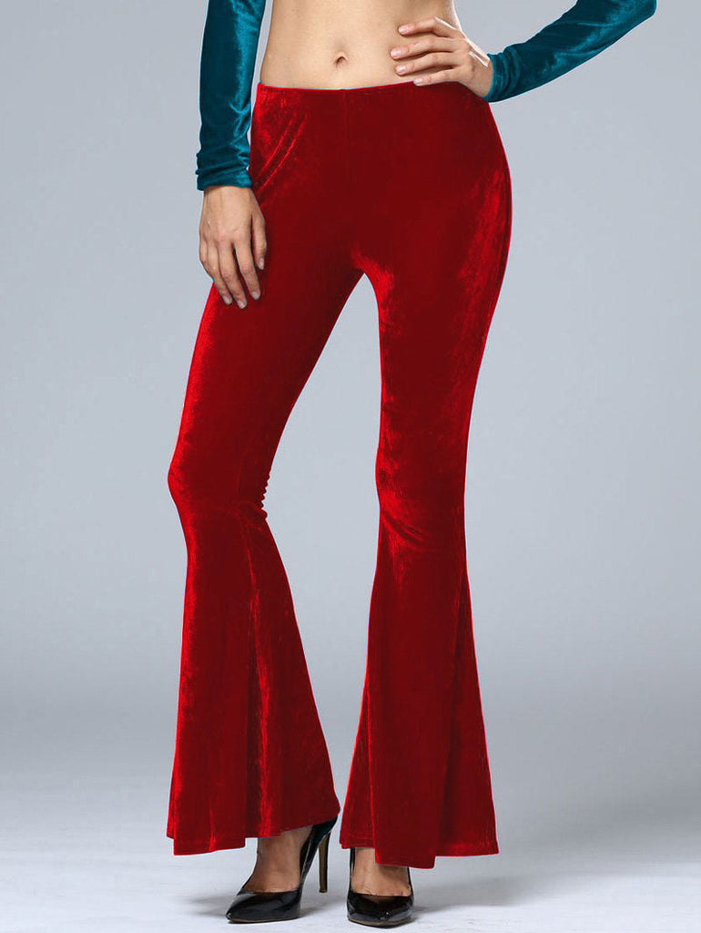 Romildi Women Pants Y2k Velvet Flares High Waist Flare Pant Spring Summer Festival Clothes Stretchy Trousers Hippie Boho Tight Bottoms