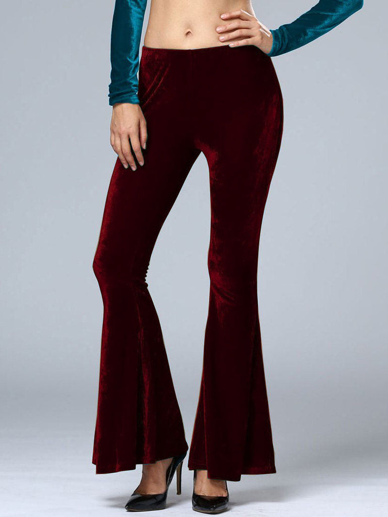 Romildi Women Pants Y2k Velvet Flares High Waist Flare Pant Spring Summer Festival Clothes Stretchy Trousers Hippie Boho Tight Bottoms