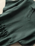 rRomildi Women's Linen Dress V-Neck High Waist Midi Dress with Pocket