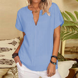 rRomildi Solid Color Cotton and Linen Basic Short-Sleeved Top for Women