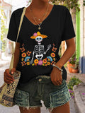 rRomildi Women's Cinco De Mayo Undead Skull Print Short Sleeve