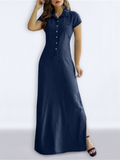 rRomildi Women's Denim Dress Casual Shirt Collar A Line Maxi Dress