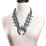rRomildi Bohemian Style Tribal Turquoise Necklace Horn Pendant Alloy Plating Necklace