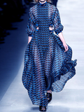 RomiLdi Women's Dress Chiffon Blue Striped Geometric Fashion Show Dress for Photo Shoot