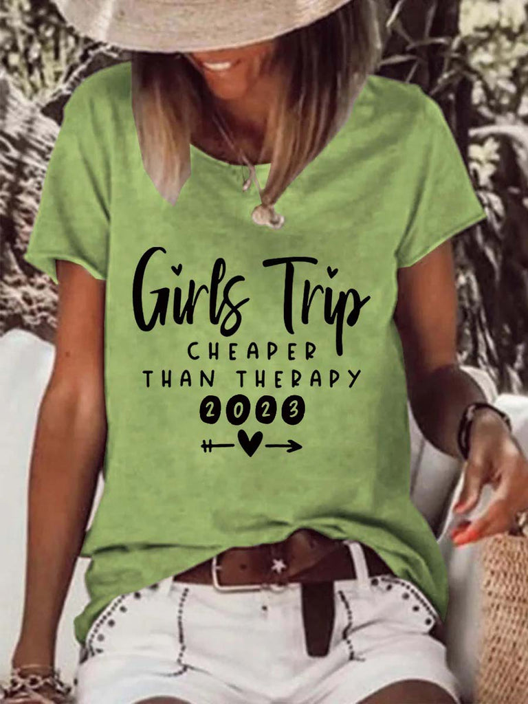 RomiLdi 2023 Girls Trip Print Casual Loose Crew Neck Women's T-Shirt