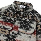 RomiLdi Men's Grey Aztec Geometric Jacket West Cowboy Style Western Woolen Shirt Jacket Coat