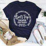 RomiLdi Women's Casual Printed Letter Girl's Trip Cheaper than Therapy 2023 Short Sleeve Shirts & Tops