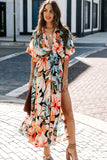 RomiLdi Floral Print V-Neck Maxi Dress Boho Beach Dresses