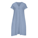 rRomildi Women's Cotton Linen Dress Lace V-Neck Solid Color A Line Midi Dress