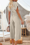 rRomildi Casual Solid Pocket Frenulum Buckle V Neck Jumpsuits