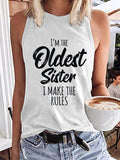 rRomildi Women's I'm The Oldest Sister, I Make The Rules Letter Printing Sleeveless Tee