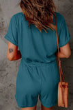 rRomildi Casual Street Solid Pocket Frenulum V Neck Loose Jumpsuits