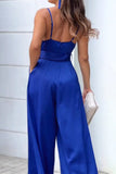 RomiLdi Casual Simplicity Solid Solid Color V Neck Loose Jumpsuits