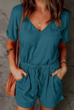 rRomildi Casual Street Solid Pocket Frenulum V Neck Loose Jumpsuits